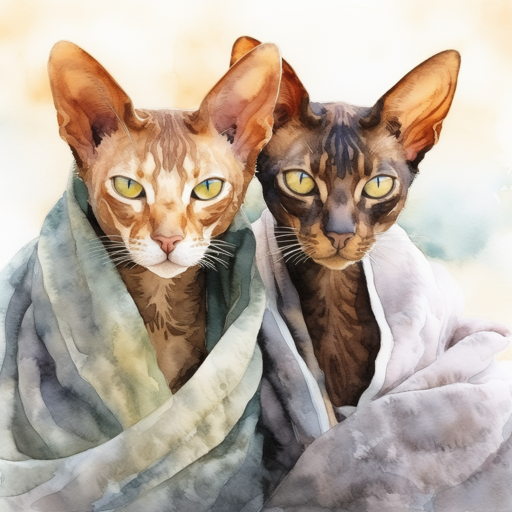 Two Watercolor Cornish Rex Cats Diamond Art Kit