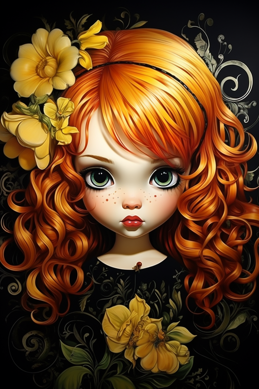 Red Hair Yellow Flower Girl Diamond Art Kit
