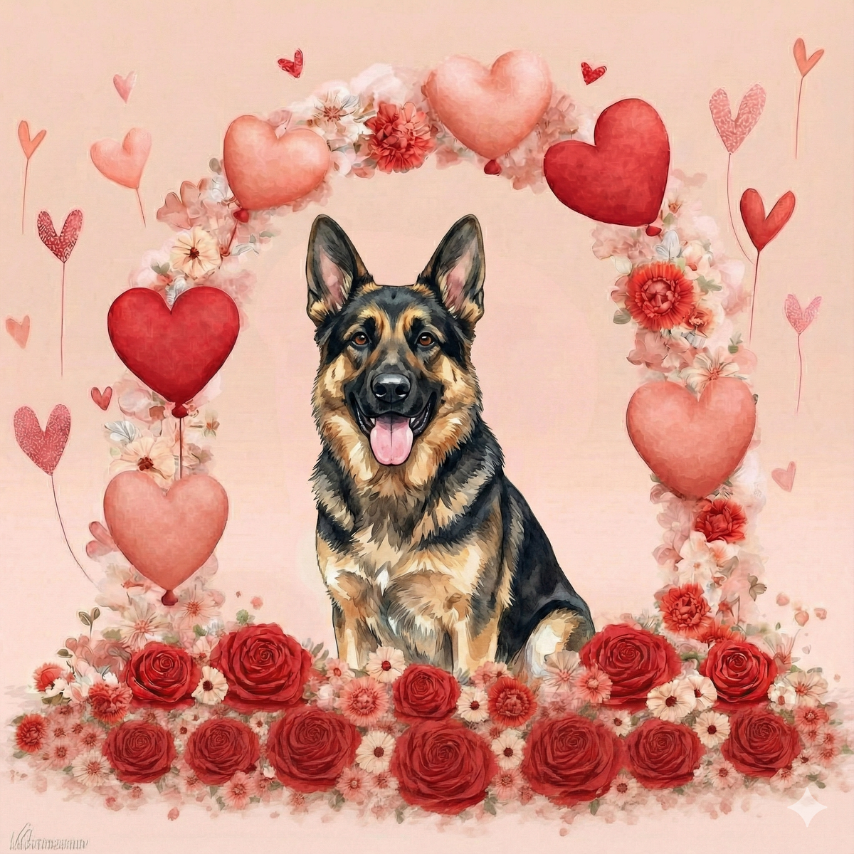 Happy Valentines Day German Shepherd Diamond Art Kit