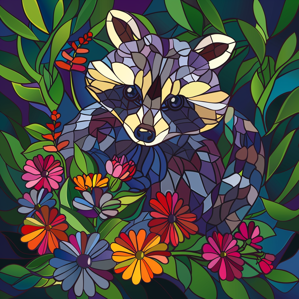 Raccoon In Flowers Abstract Diamond Art Kit
