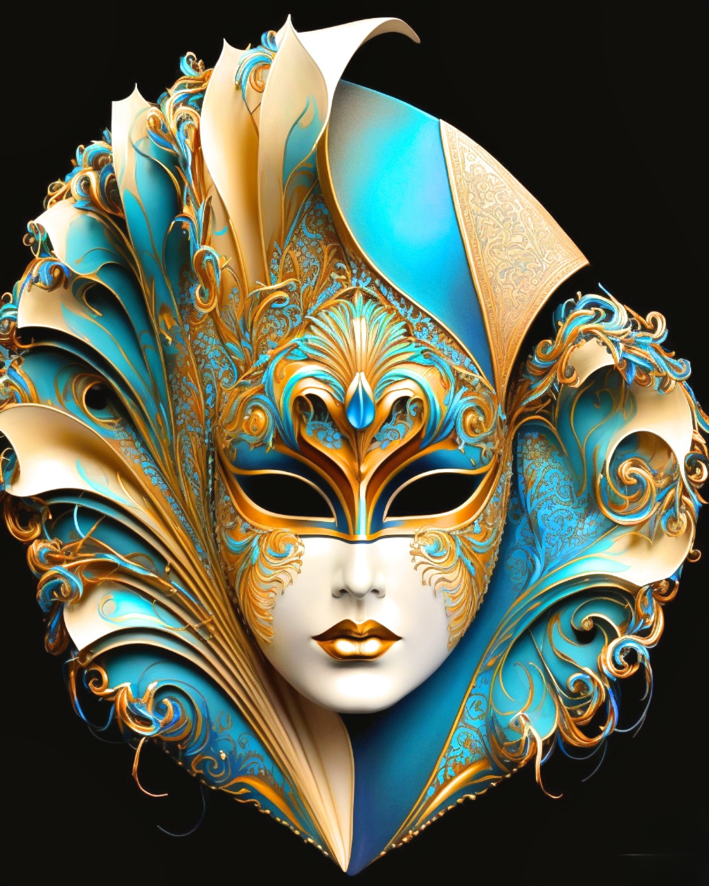 Gold Teal Porcelain Mask Diamond Art Kit