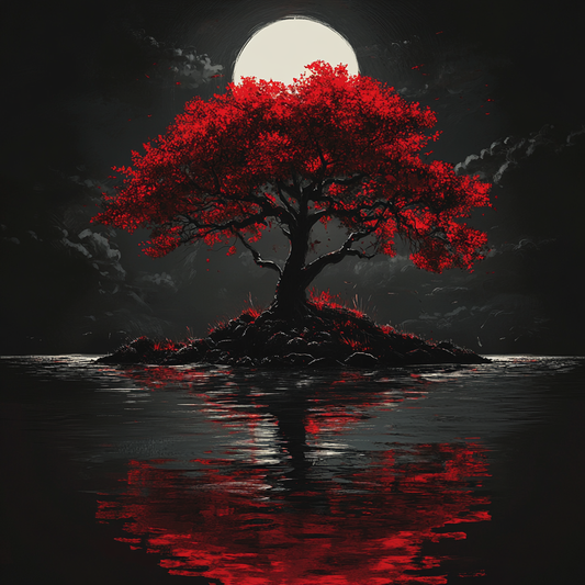 Full Moon Red Tree Reflection Diamond Art Kit
