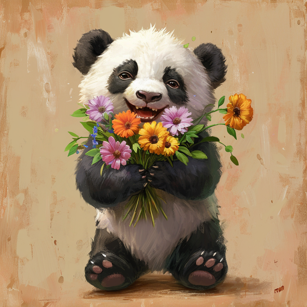 Flower Bouquet Little Panda Diamond Art Kit
