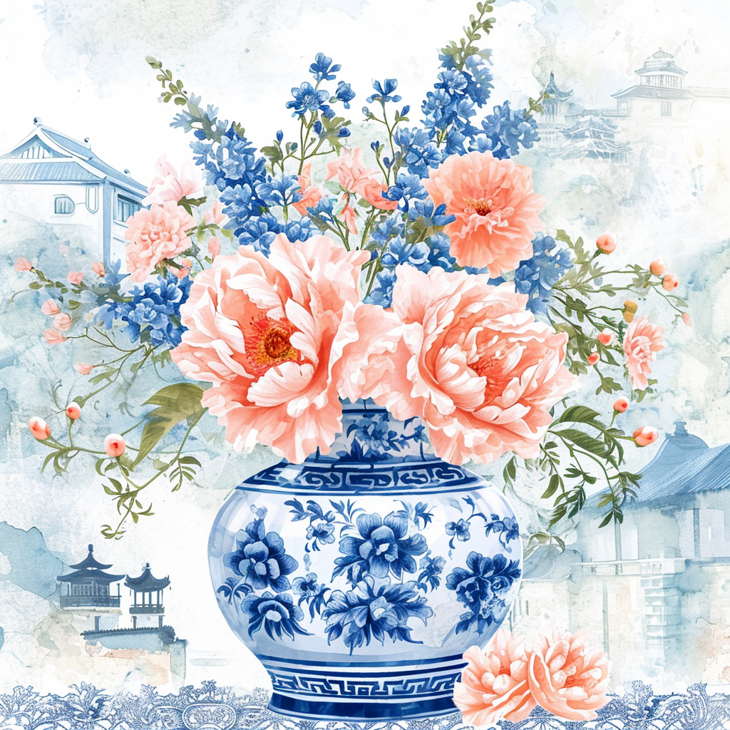 Blue Chinese Vase Flowers Diamond Art Kit