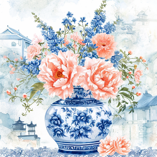 Blue Chinese Vase Flowers Diamond Art Kit
