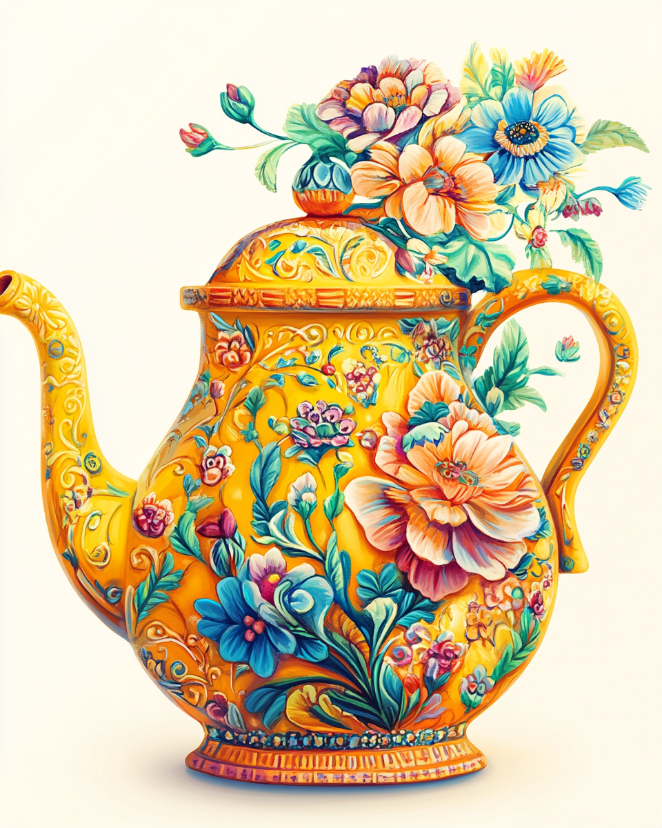 Ornate Flower Yellow Teapot Diamond Art Kit