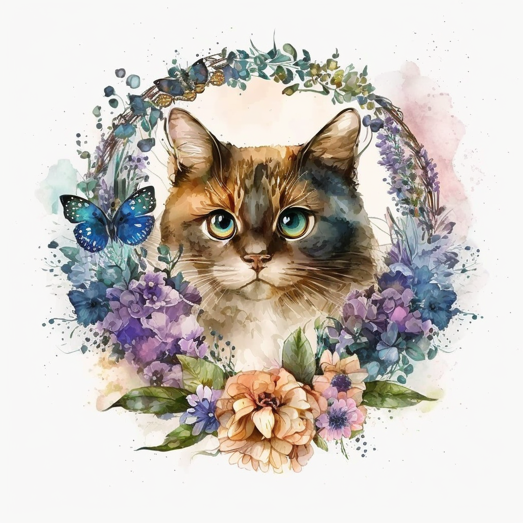Flower Wreath Cat Diamond Art Kit