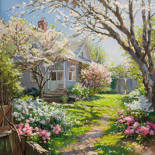 Spring Flowers House Diamond Art Kit