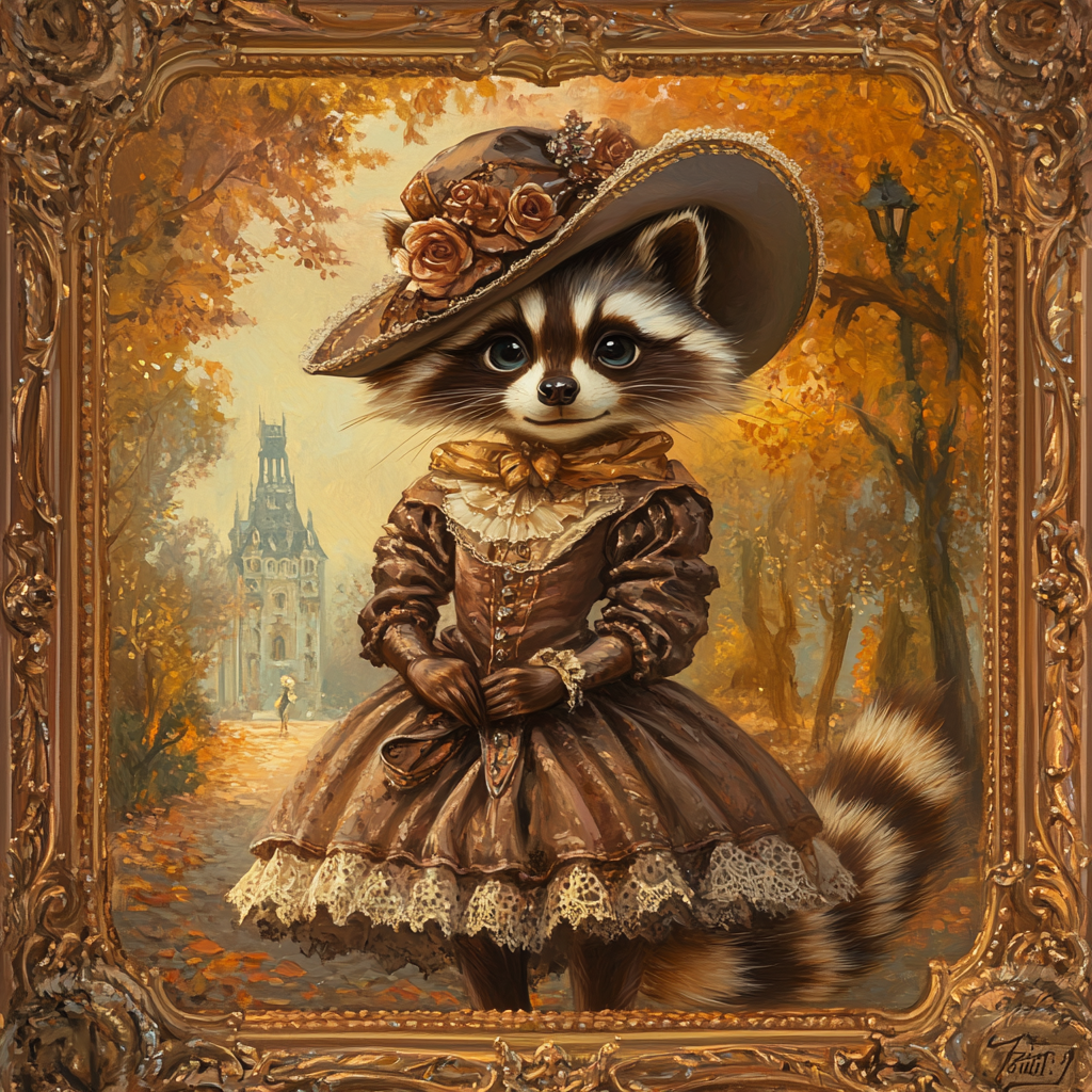 Brown Hat And Dress Raccoon Diamond Art Kit