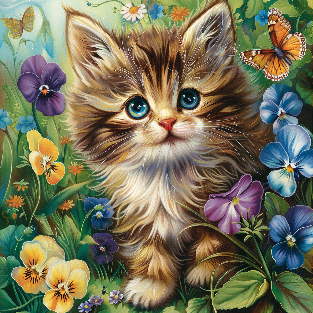 Orange Butterfly And Blue Eyed Kitten Diamond Art Kit