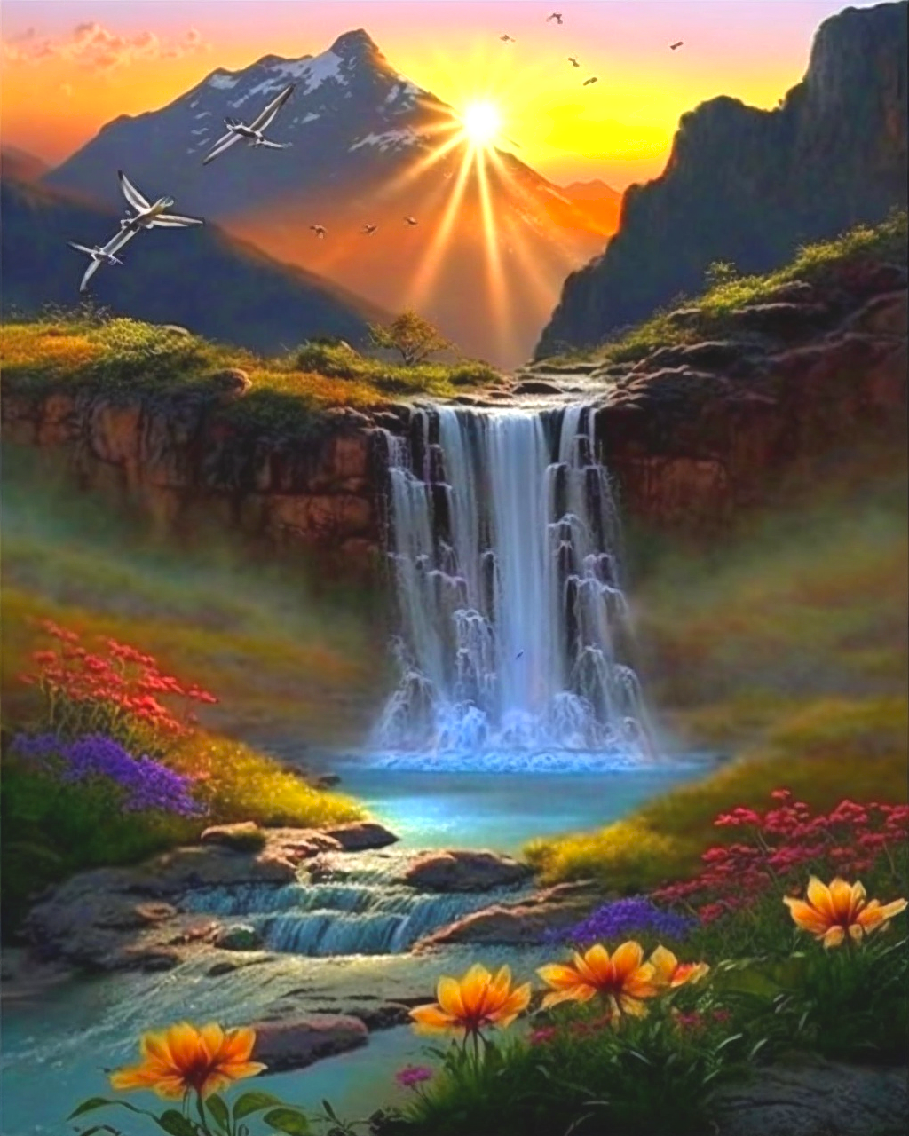 Sunrise Waterfall Diamond Art Kit