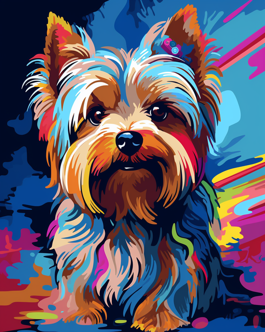 Blue And Colored Yorkie Diamond Art Kit