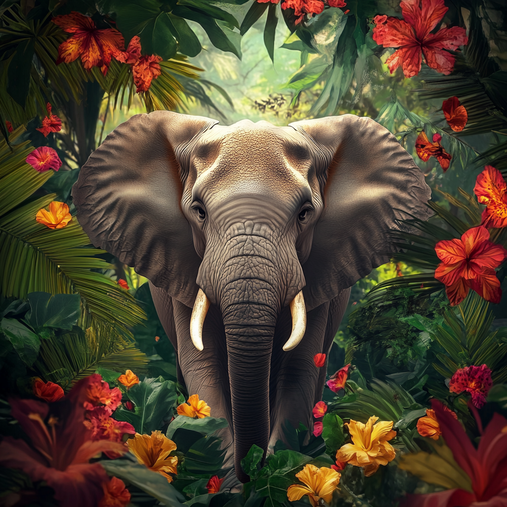 Jungle Flower Elephant Diamond Art Kit