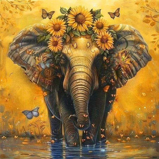 Sunflower Crowned Elephant Diamond Art Kit