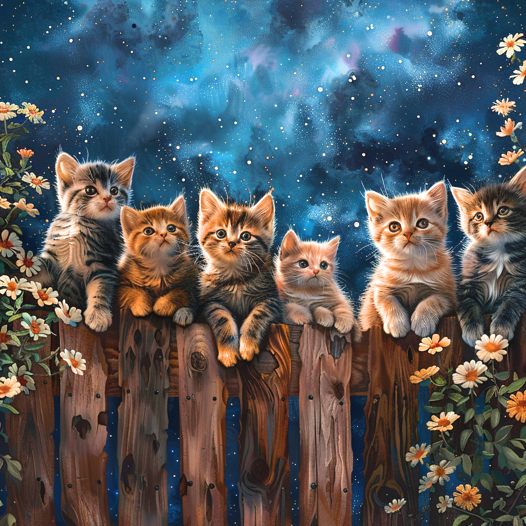 Kittens And Daisies Fence Diamond Art Kit