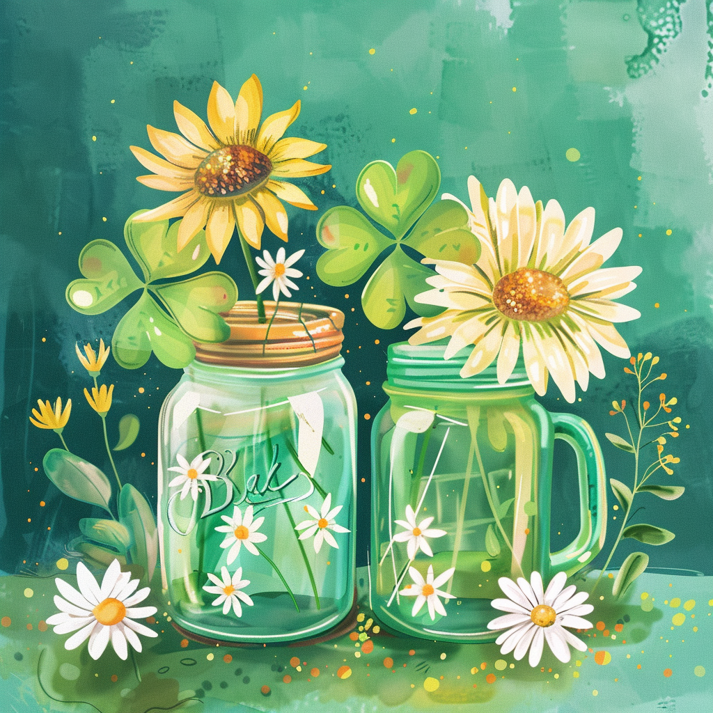 Two Jars Abstract Clovers And Flowers Diamond Art Kit