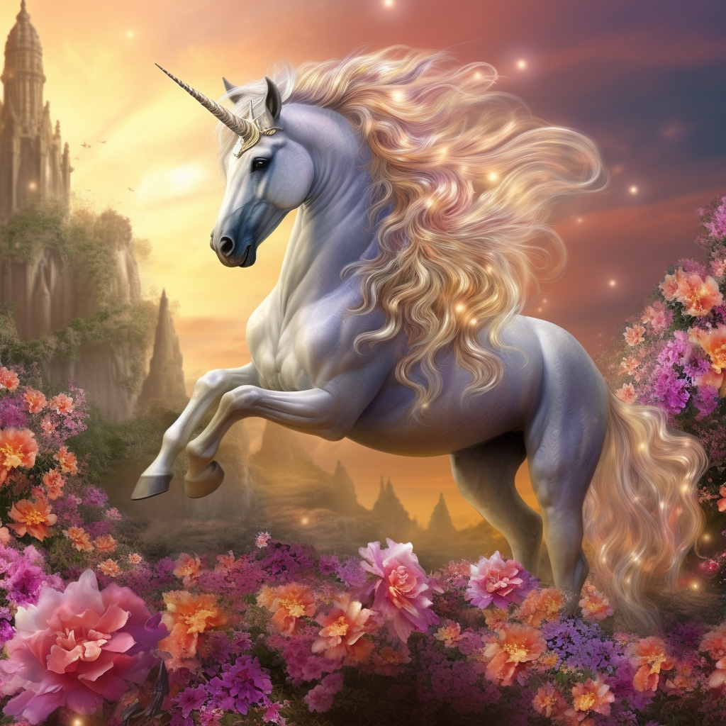White Unicorn And Flowers Diamond Art Kit