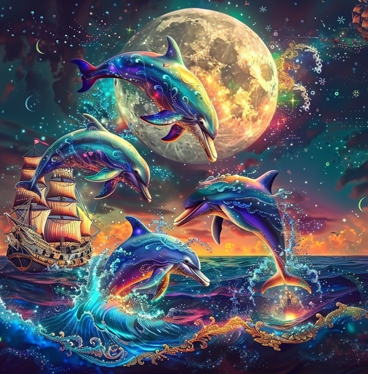 Moon And Magical Dolphins Diamond Art Kit
