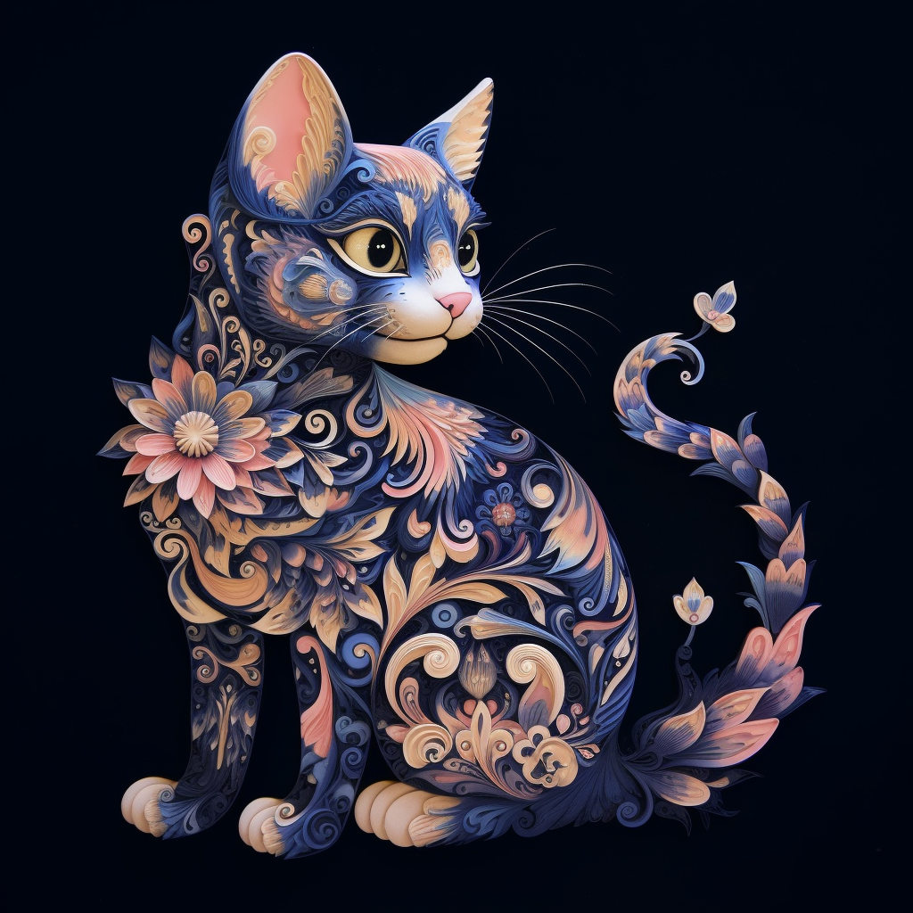Blue Flower Pattern Cat Diamond Art Kit
