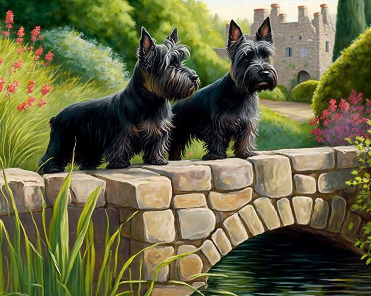 Bridge Two Scottish Terriers Diamond Art Kit