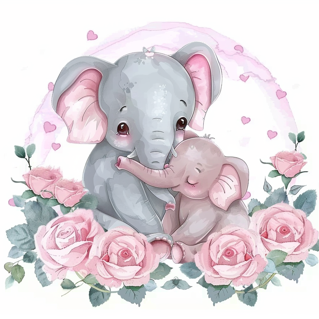 Elephants Pink Roses Diamond Art Kit