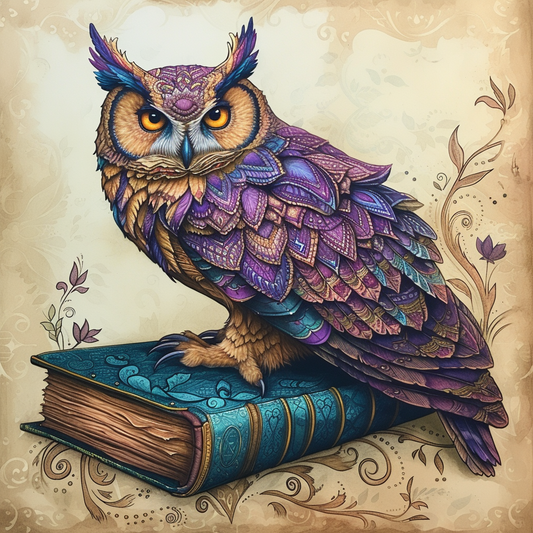 Purple Abstract Feather Owl Diamond Art Kit