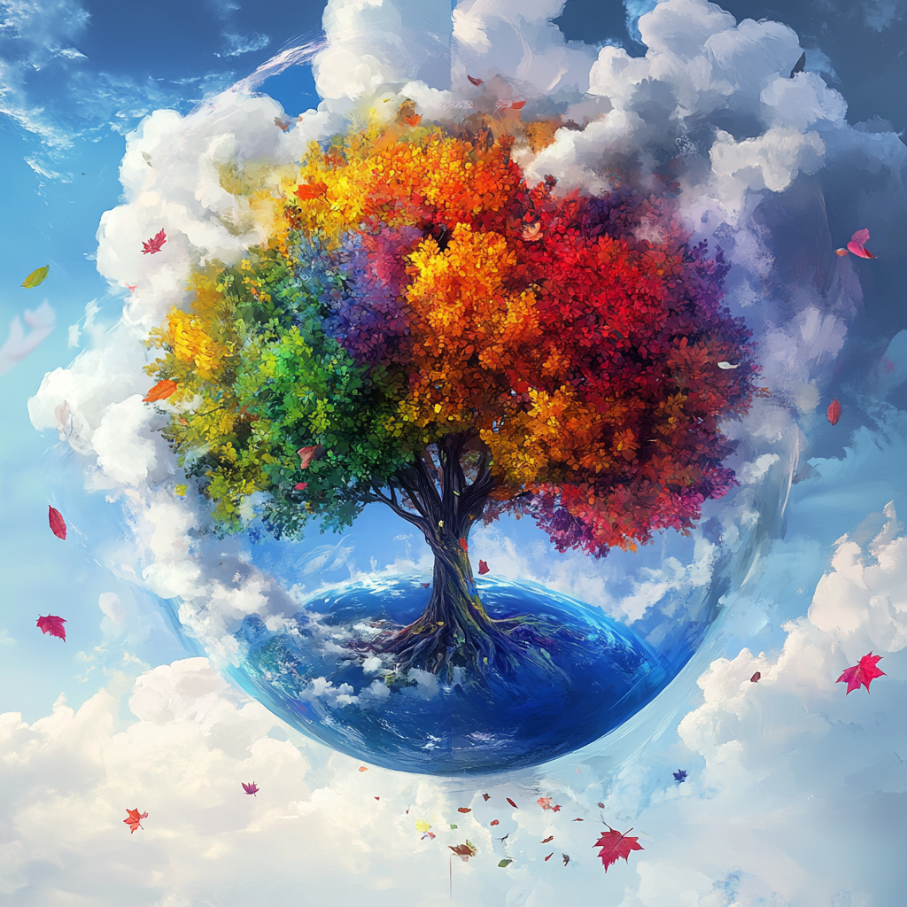 Old Rainbow Colorful Tree Bubble Diamond Art Kit