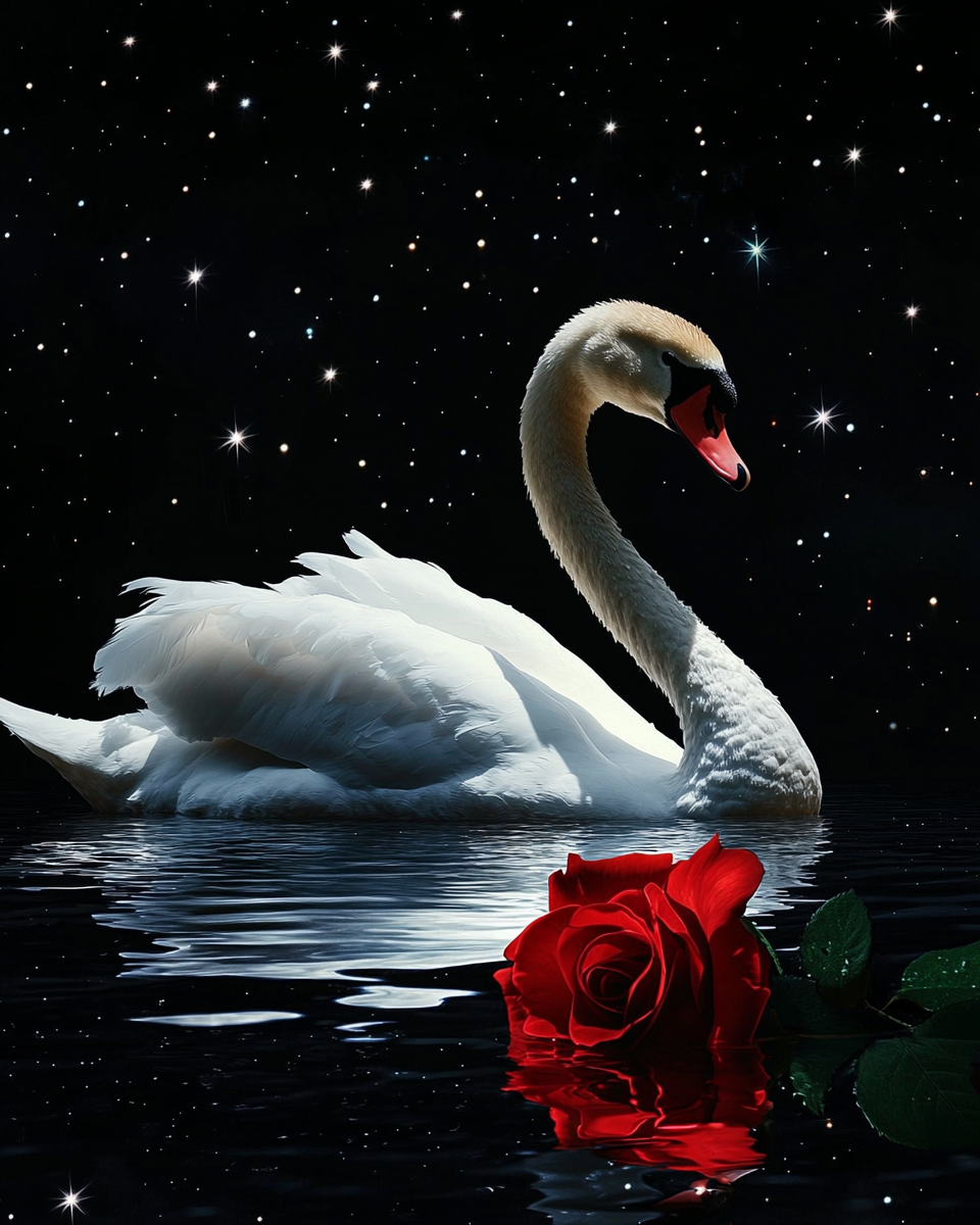 White Swan And Red Rose Diamond Art Kit