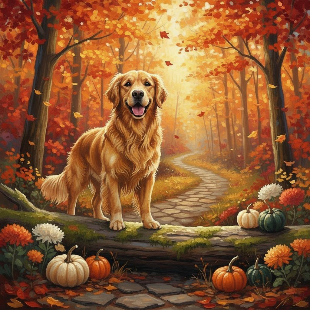 Autumn Forest Golden Retriever Diamond Art Kit
