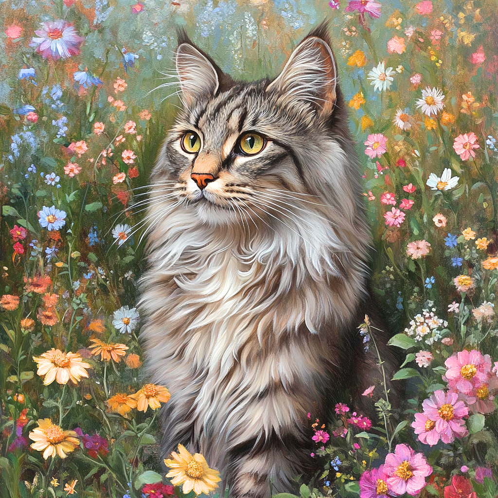 Striped Cat In Flowers Diamond Art Kit