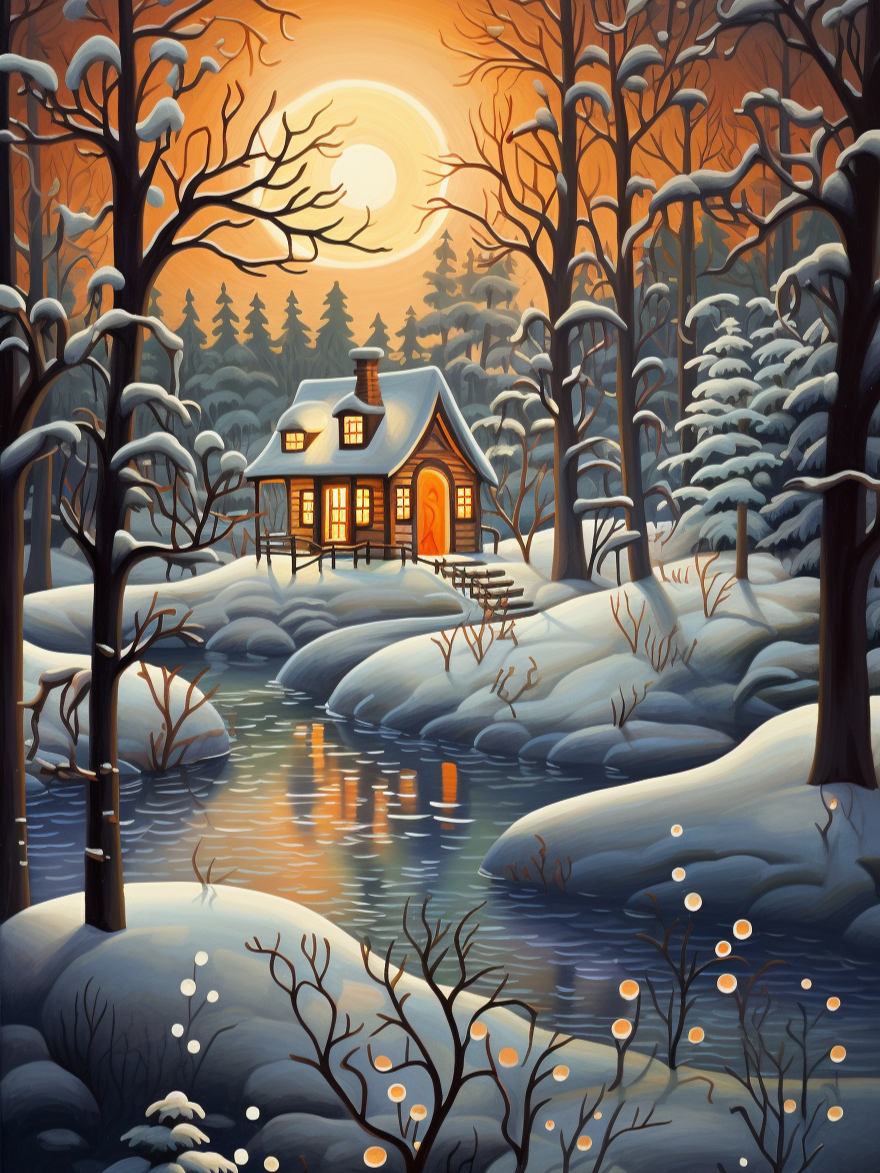 Abstract Small Cabin In The Snow Diamond Art Kit