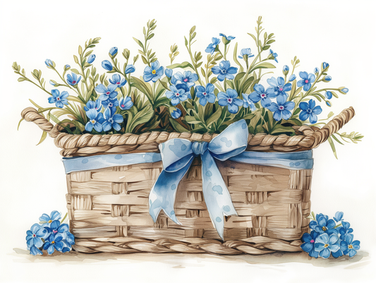 Blue Bow Basket Blue Flowers Diamond Art Kit