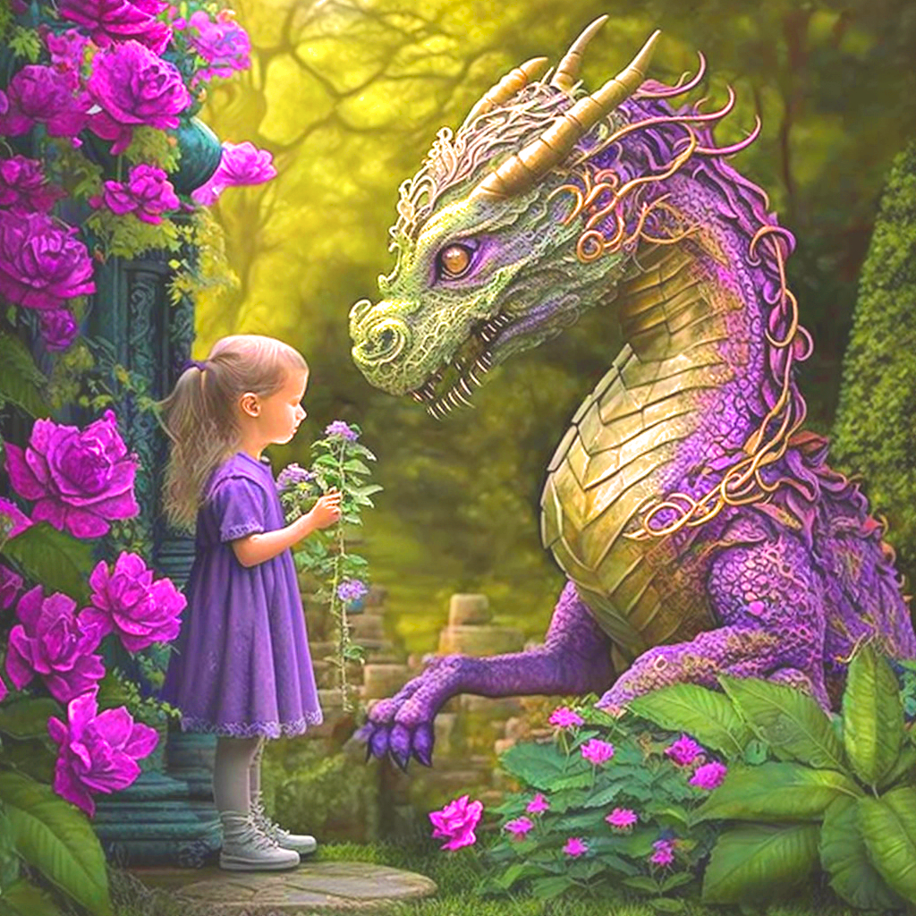 Purple Dragon And Girl Diamond Art Kit