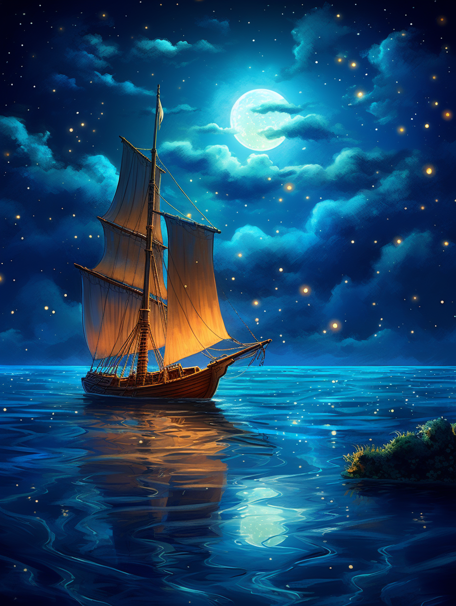 Clouded Night Sky Sailing Ship Diamond Art Kit