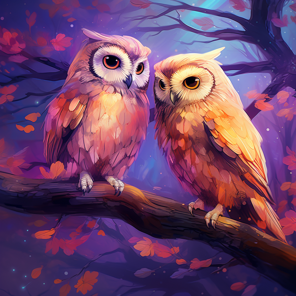 Two Owls Falling Leaves Diamond Art Kit