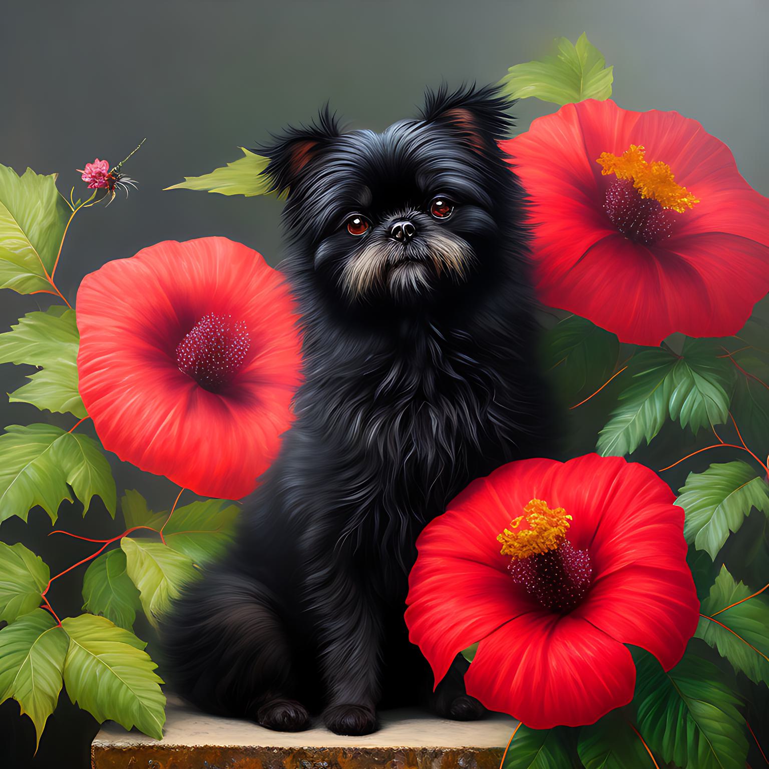 Red Hibiscus Affenpinscher Diamond Art Kit