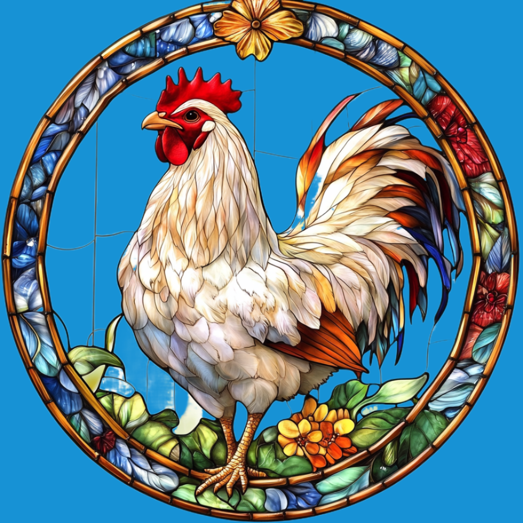 Abstract White Rooster Circle Diamond Art Kit