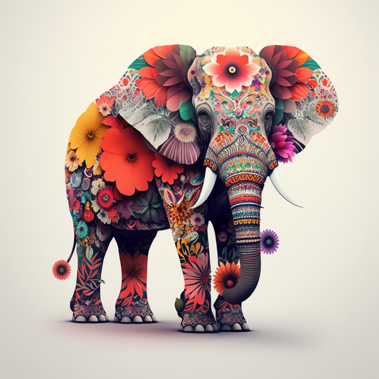 Flower Pattern Elephant Diamond Art Kit