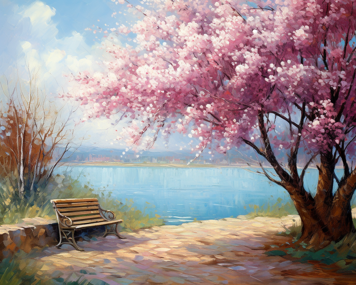 Bench Under The Cherry Tree Diamond Art Kit