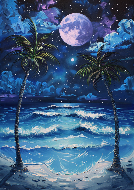 Abstract Ocean Two Palms Diamond Art Kit