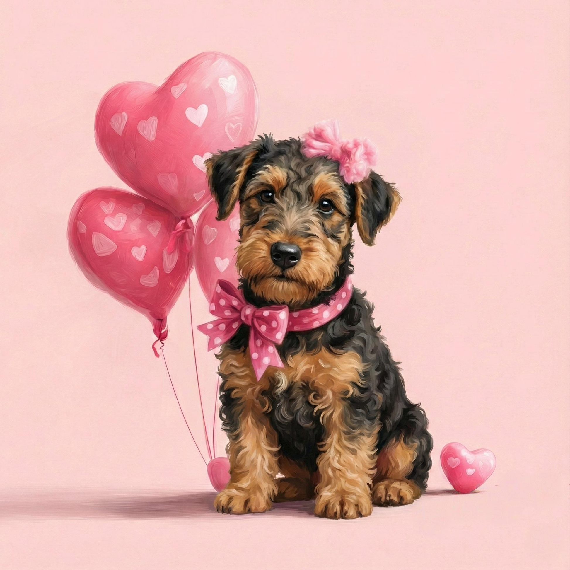 Airedale Terrier Puppy Happy Valentines Day Diamond Art Kit