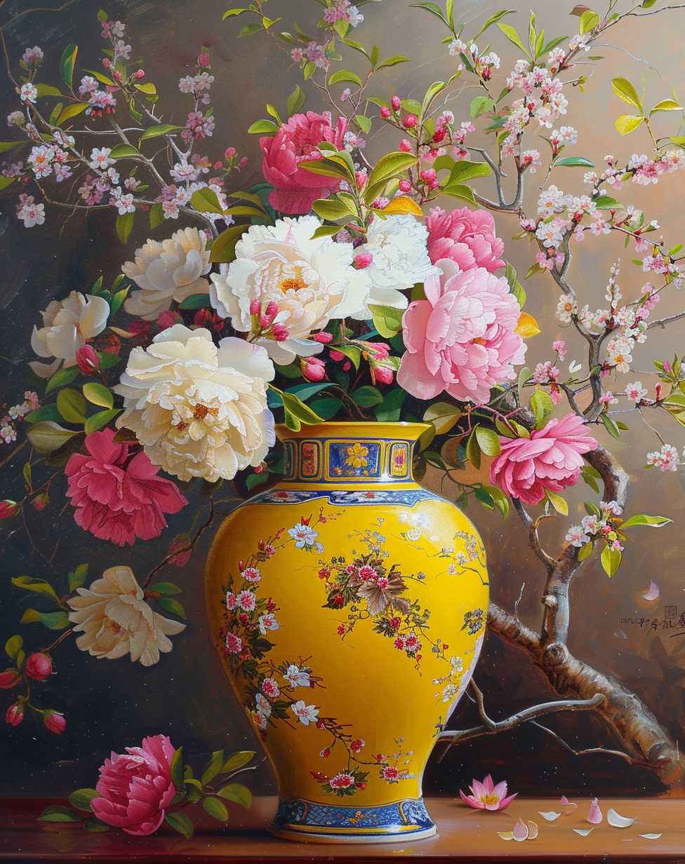 Yellow And Blue Vase Of Flowers Diamond Art Kit