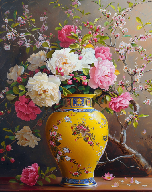 Yellow And Blue Vase Of Flowers Diamond Art Kit