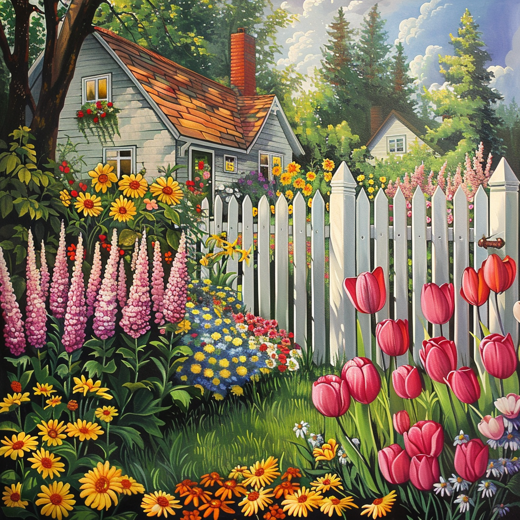 White Picket Fence Flower Garden Diamond Art Kit