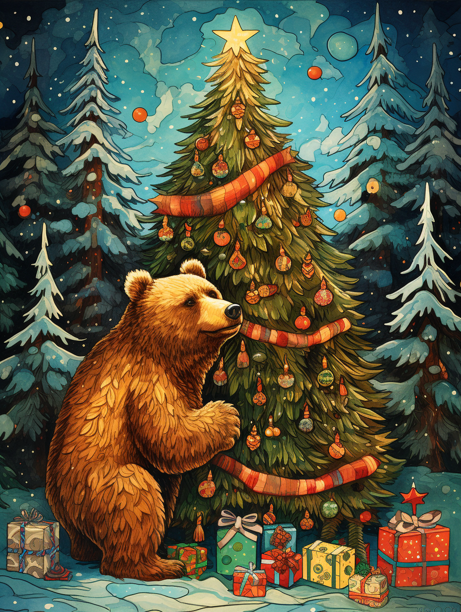 Brown Bear Christmas Tree Diamond Art Kit