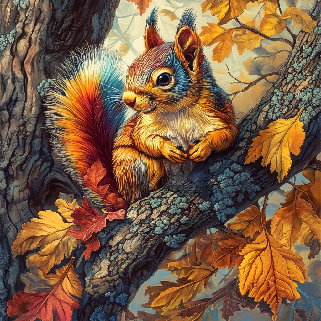 Colorful Fall Leaf Squirrel Diamond Art Kit