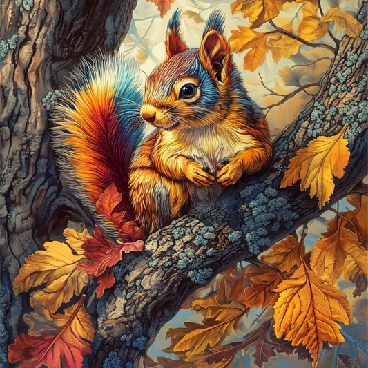Colorful Fall Leaf Squirrel Diamond Art Kit