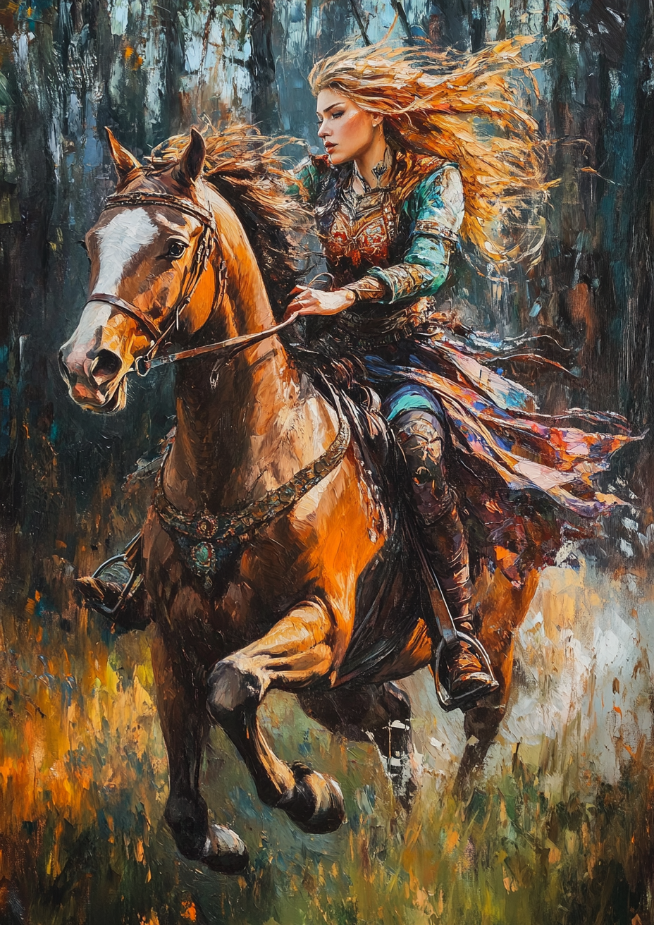 Galloping Horse And Woman Diamond Art Kit