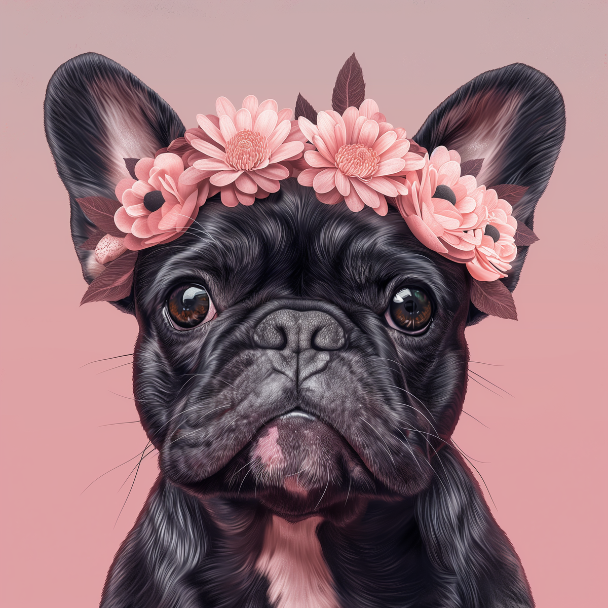 Pink Flower Crown French Bulldog Diamond Art Kit