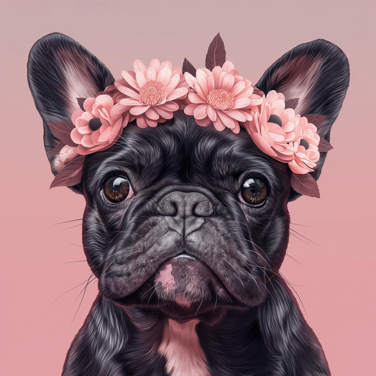 Pink Flower Crown French Bulldog Diamond Art Kit
